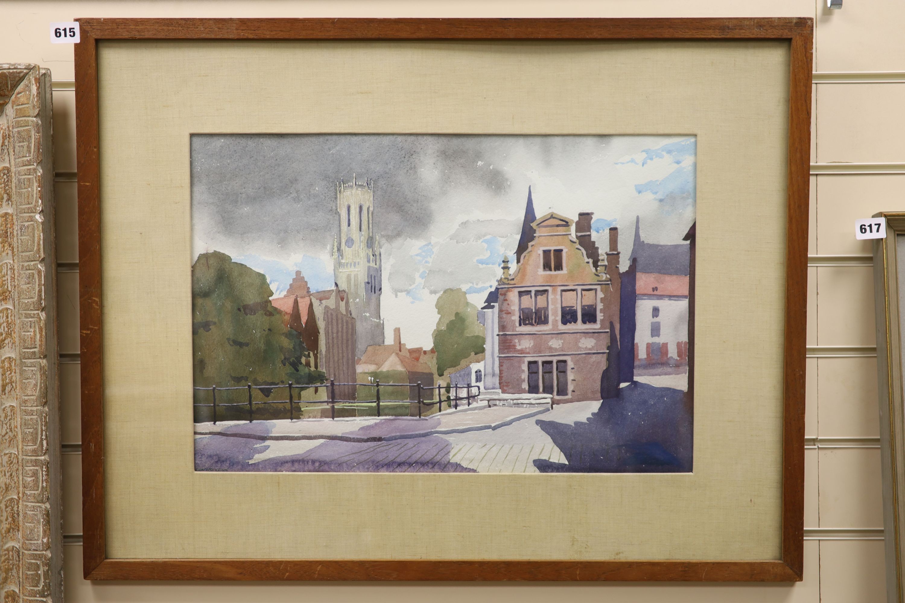 Charles Knight R.W.S; R.O.I (1901-1995), watercolour, ‘’View in Bruges’’, signed, 37 x 54cm.